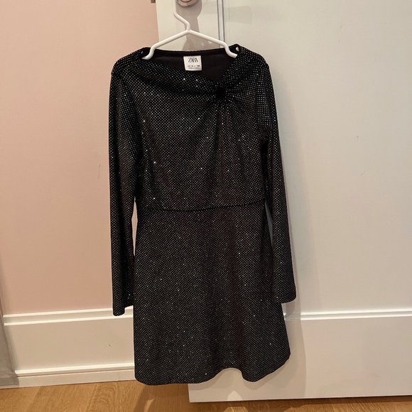 Zara Girls Black Sparkly Dress Size 9 - Picture 1 of 1